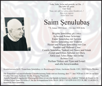 Anzeige von Saim Senulubas von Kölner Stadt-Anzeiger / Kölnische Rundschau / Express