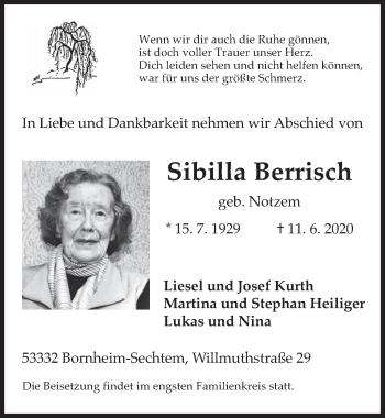 Anzeige von Sibilla Berrisch von  Schaufenster/Blickpunkt 