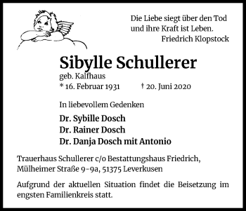 Anzeige von Sibylle Schullerer von Kölner Stadt-Anzeiger / Kölnische Rundschau / Express