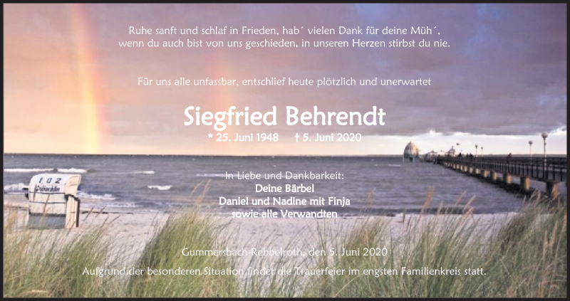  Traueranzeige für Siegfried Behrendt vom 20.06.2020 aus Kölner Stadt-Anzeiger / Kölnische Rundschau / Express