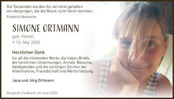 Anzeige von Simone Ortmann von  Bergisches Handelsblatt 