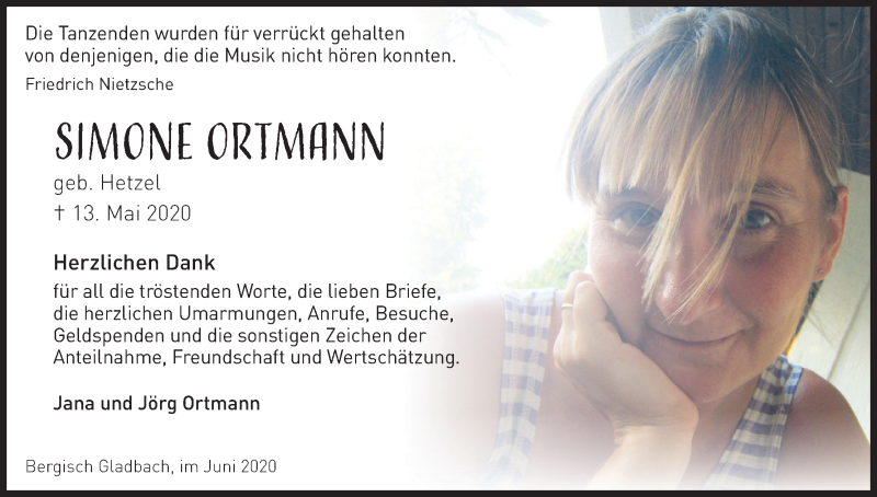  Traueranzeige für Simone Ortmann vom 20.06.2020 aus Kölner Stadt-Anzeiger / Kölnische Rundschau / Express