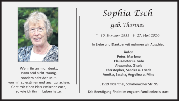 Anzeige von Sophia Esch von Kölner Stadt-Anzeiger / Kölnische Rundschau / Express