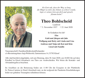 Anzeige von Theo Bohlscheid von Kölner Stadt-Anzeiger / Kölnische Rundschau / Express