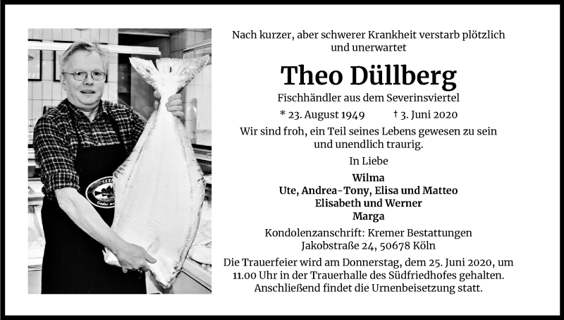  Traueranzeige für Theo Düllberg vom 13.06.2020 aus Kölner Stadt-Anzeiger / Kölnische Rundschau / Express