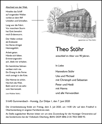 Anzeige von Theo Stöhr von  Anzeigen Echo 