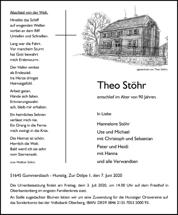 Anzeige von Theo Stöhr von Kölner Stadt-Anzeiger / Kölnische Rundschau / Express