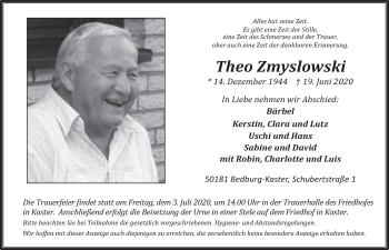 Anzeige von Theo Zmyslowski von  Werbepost 