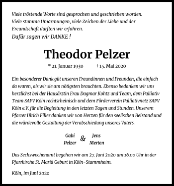 Anzeige von Theodor Pelzer von Kölner Stadt-Anzeiger / Kölnische Rundschau / Express