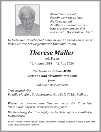 Anzeige von Therese Müller von  Werbepost 