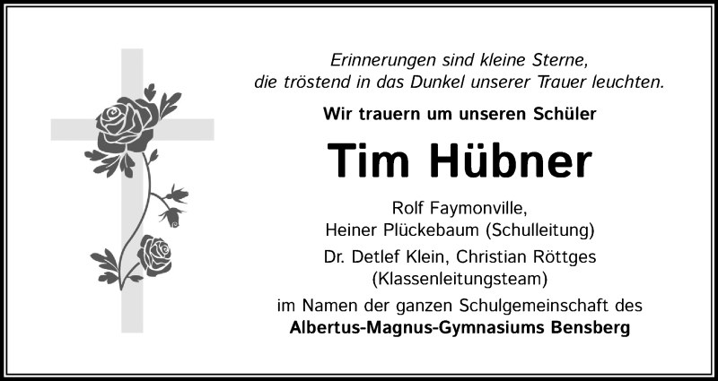  Traueranzeige für Tim Hübner vom 20.06.2020 aus Kölner Stadt-Anzeiger / Kölnische Rundschau / Express