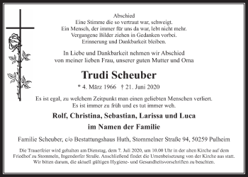 Anzeige von Trudi Scheuber von  Wochenende 