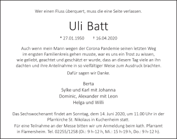 Anzeige von Uli Batt von  Blickpunkt Euskirchen 