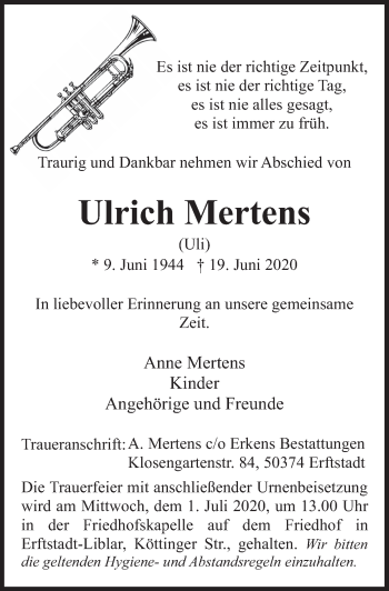 Anzeige von Ulrich Mertens von  Werbepost 