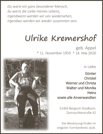 Anzeige von Ulrike Kremershof von  Bergisches Handelsblatt 