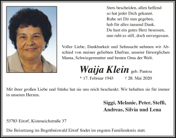 Anzeige von Waija Klein von  Extra Blatt 