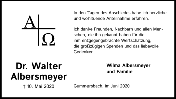 Anzeige von Walter Albersmeyer von Kölner Stadt-Anzeiger / Kölnische Rundschau / Express