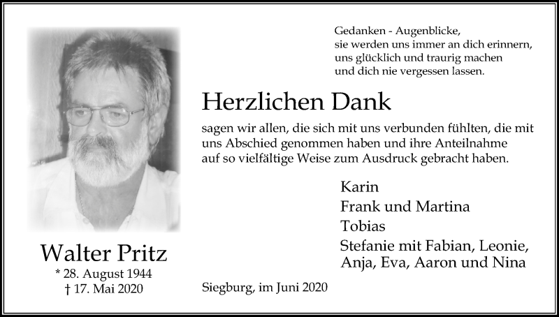  Traueranzeige für Walter Pritz vom 10.06.2020 aus Kölner Stadt-Anzeiger / Kölnische Rundschau / Express