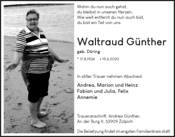 Anzeige von Waltraud Günther von  Blickpunkt Euskirchen 