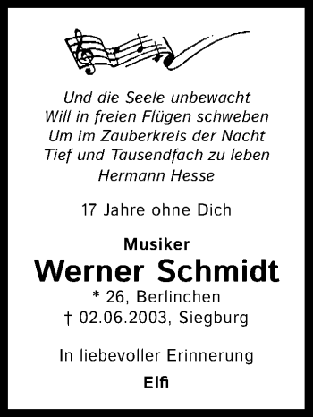 Anzeige von Werner Schmidt von Kölner Stadt-Anzeiger / Kölnische Rundschau / Express