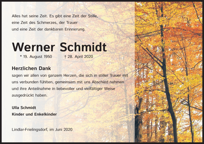  Traueranzeige für Werner Schmidt vom 20.06.2020 aus Kölner Stadt-Anzeiger / Kölnische Rundschau / Express