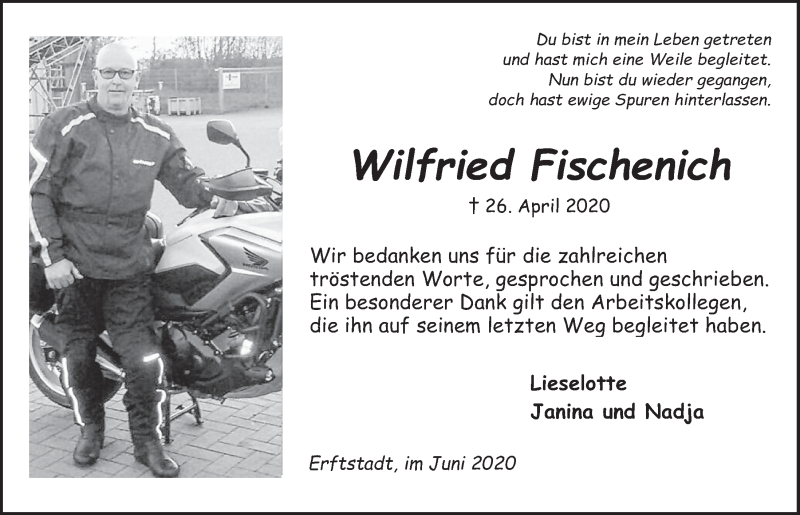  Traueranzeige für Wilfried Fischenich vom 19.06.2020 aus  Werbepost 