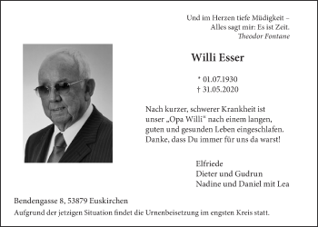 Anzeige von Willi Esser von  Blickpunkt Euskirchen 