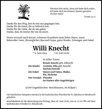 Anzeige von Willi Knecht von Kölner Stadt-Anzeiger / Kölnische Rundschau / Express