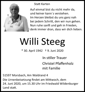 Anzeige von Willi Steeg von  Lokalanzeiger 