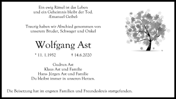 Anzeige von Wolfgang Ast von Kölner Stadt-Anzeiger / Kölnische Rundschau / Express