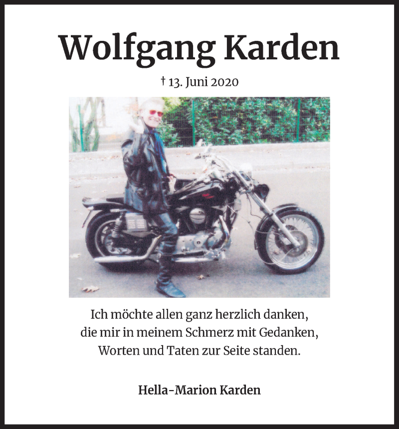  Traueranzeige für Wolfgang Karden vom 27.06.2020 aus Kölner Stadt-Anzeiger / Kölnische Rundschau / Express