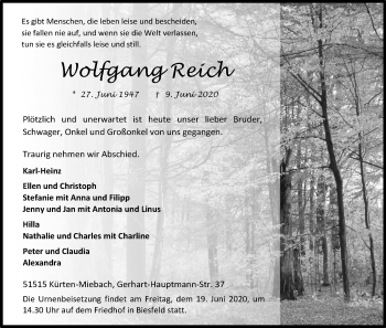 Anzeige von Wolfgang Reich von Kölner Stadt-Anzeiger / Kölnische Rundschau / Express