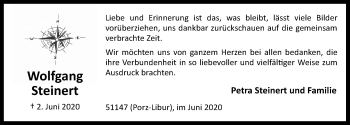 Anzeige von Wolfgang Steinert von  Kölner Wochenspiegel 