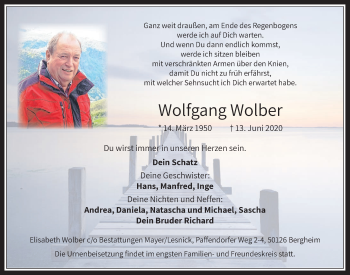Anzeige von Wolfgang Wolber von  Werbepost 