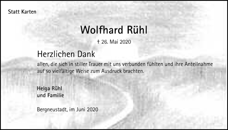  Traueranzeige für Wolfhard Rühl vom 26.06.2020 aus  Anzeigen Echo 