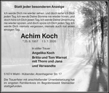 Anzeige von Achim Koch von  Anzeigen Echo 