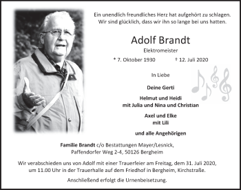 Anzeige von Adolf Brandt von  Werbepost 