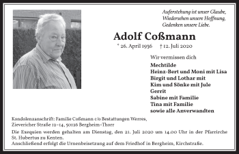 Anzeige von Adolf Coßmann von  Werbepost 