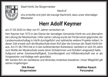 Anzeige von Adolf Keymer von  Wochenende 
