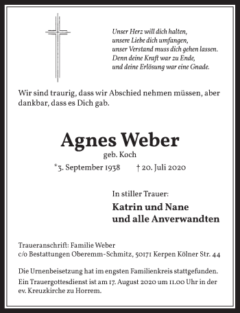 Anzeige von Agnes Weber von  Werbepost 