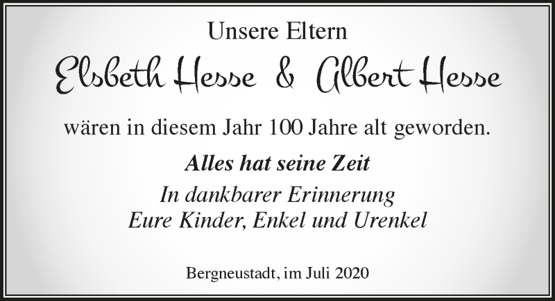  Traueranzeige für Albert Hesse vom 24.07.2020 aus  Anzeigen Echo 