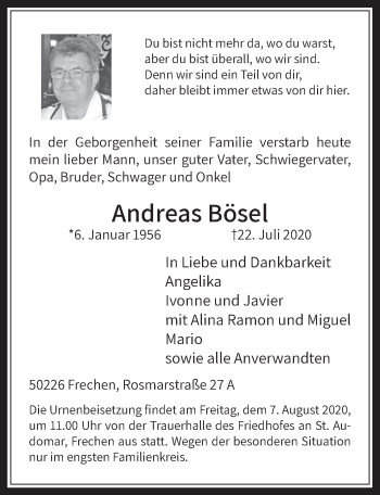 Anzeige von Andreas Bösel von  Wochenende 