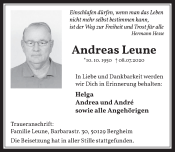 Anzeige von Andreas Leune von  Werbepost 