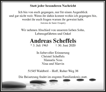 Anzeige von Andreas Scheffels von  Lokalanzeiger 