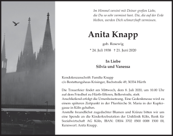 Anzeige von Anita Knapp von  Wochenende 
