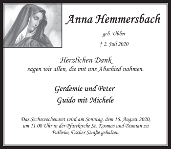 Anzeige von Anna Hemmersbach von  Wochenende 