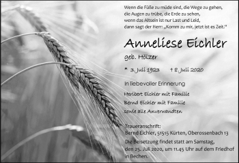 Anzeige von Anneliese Eichler von  Bergisches Handelsblatt 
