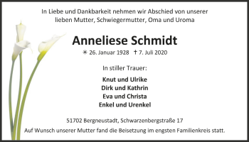 Anzeige von Anneliese Schmidt von  Anzeigen Echo 