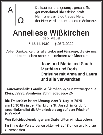 Anzeige von Anneliese Wißkirchen von  Schaufenster/Blickpunkt 