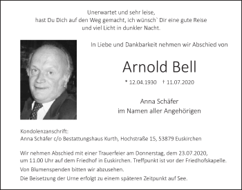 Anzeige von Arnold Bell von  Blickpunkt Euskirchen 